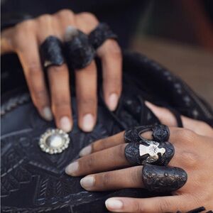 Leather Handmade Thunderbird Black Statement Ring by BUFFALO GIRL AU size 8